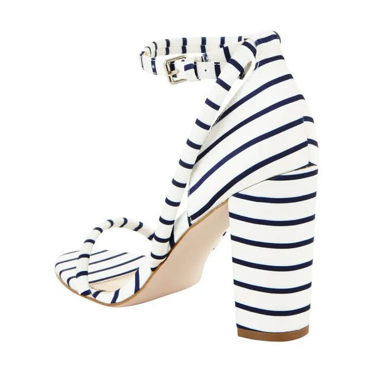 Summer Stripes Chunky Heel Open Toe Sandals