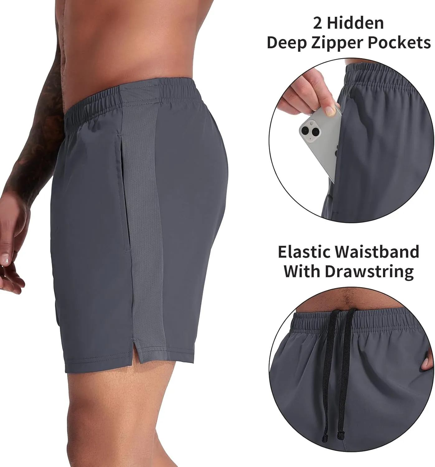 VPOS 2 Pack Men's Athletic Shorts 5/7 Inch Inseam, Mens Workout Shorts Lightweight Quick Dry Gym Running Shorts for Men