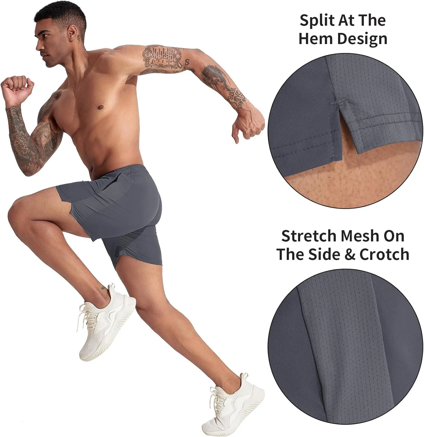 VPOS 2 Pack Men's Athletic Shorts 5/7 Inch Inseam, Mens Workout Shorts Lightweight Quick Dry Gym Running Shorts for Men