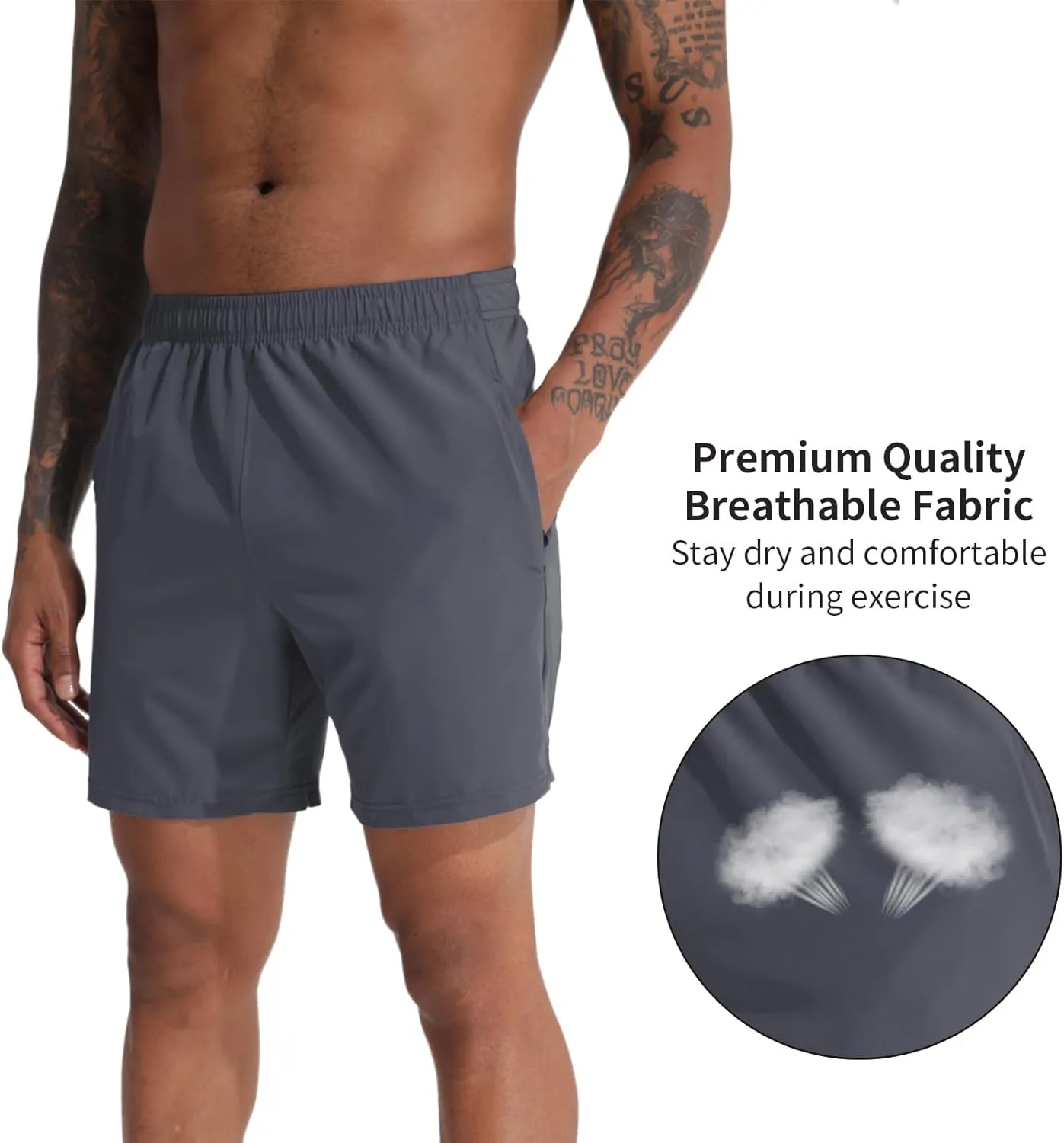 VPOS 2 Pack Men's Athletic Shorts 5/7 Inch Inseam, Mens Workout Shorts Lightweight Quick Dry Gym Running Shorts for Men