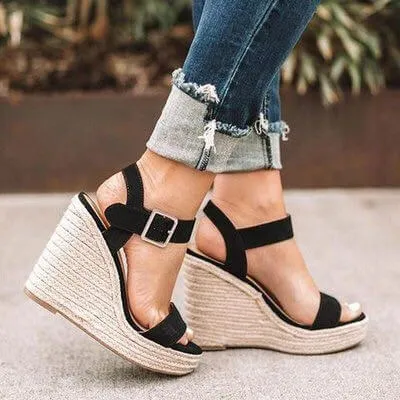 Wedge Leather Platform Buckle Sandals