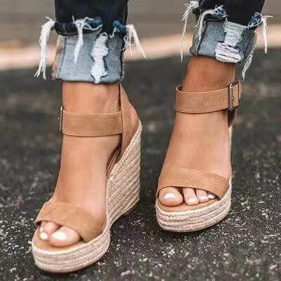 Wedge Leather Platform Buckle Sandals