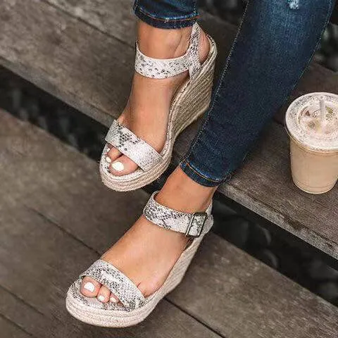 Wedge Leather Platform Buckle Sandals
